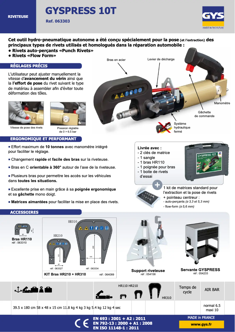Page 1 de la notice Fiche technique GYS Gyspress 10T