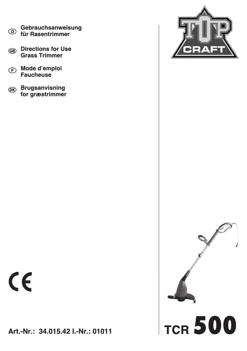 Page n°1 - Manuel utilisateur Topcraft TCR 500