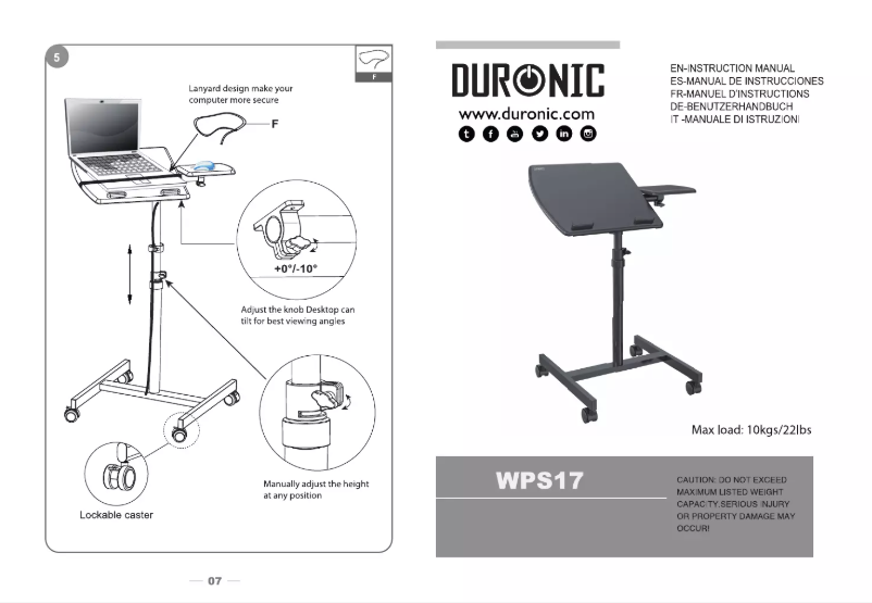 Page 1 de la notice Manuel utilisateur Duronic WPS17