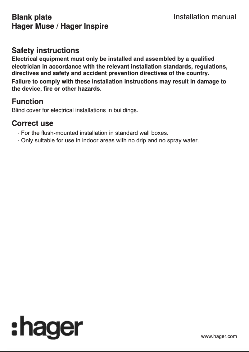 Page 1 de la notice Manuel utilisateur Hager WGCXBP1EG