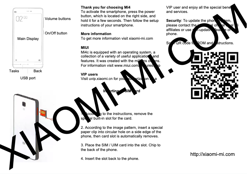 Page 1 de la notice Manuel utilisateur Xiaomi Mi4