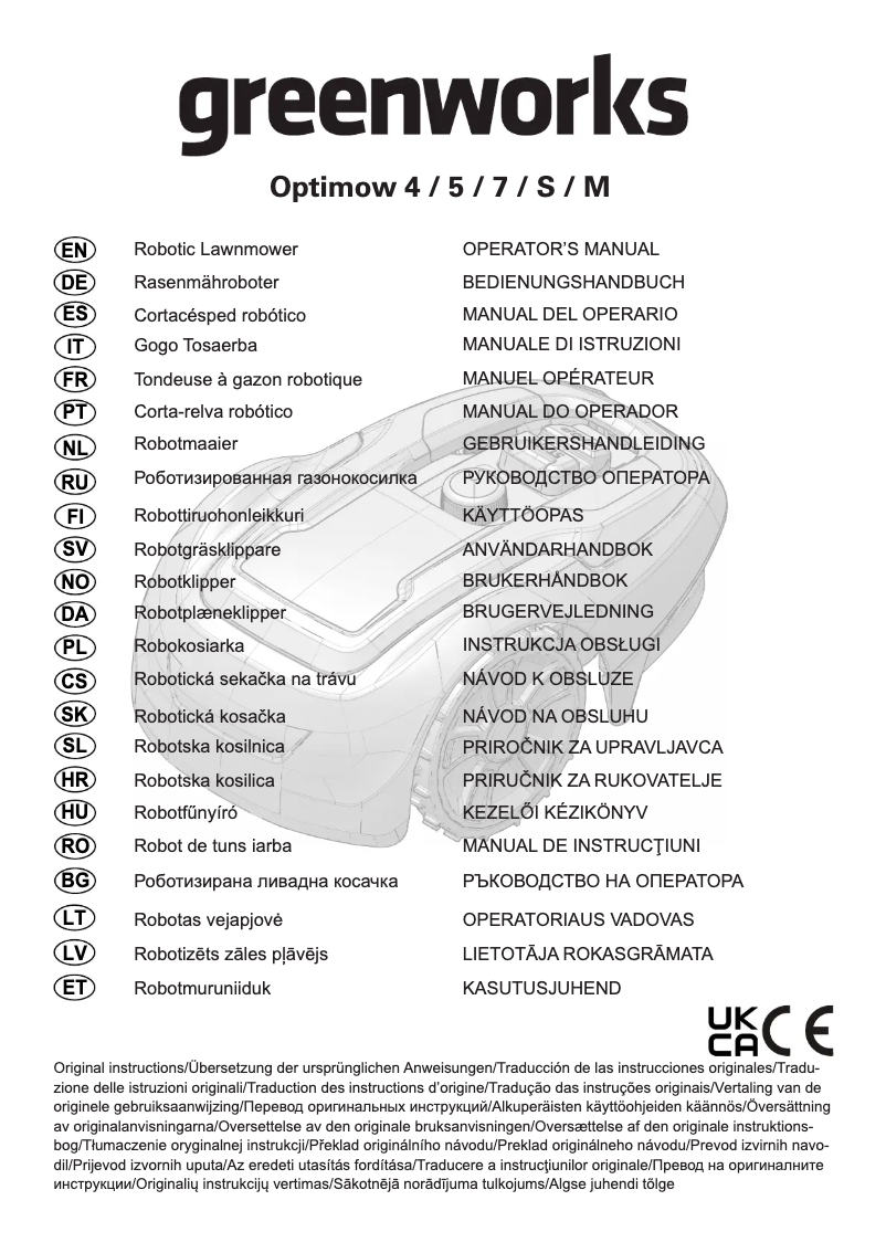 Page n°1 - Manuel utilisateur Greenworks Optimow S