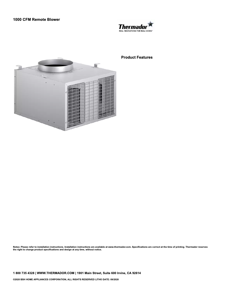 Página 1 del manual Ficha técnica Thermador VTR1030W