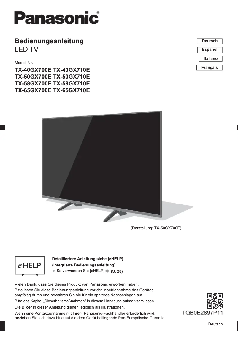 Image de la première page du manuel de l'appareil Viera TX-65GX710E