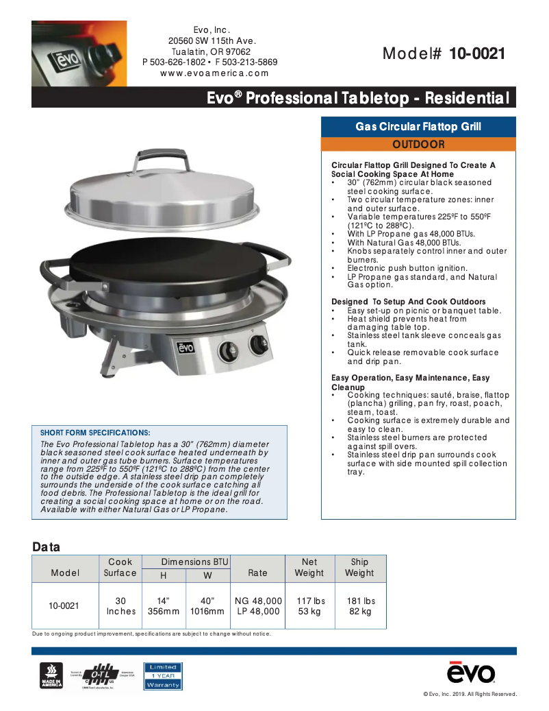 Page 1 of the manual Technical Sheet EVO 10-0021-NG