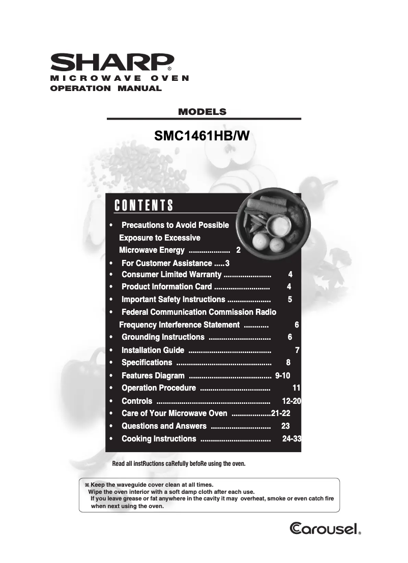 Page n°1 - Manuel utilisateur Sharp SMC1461HB