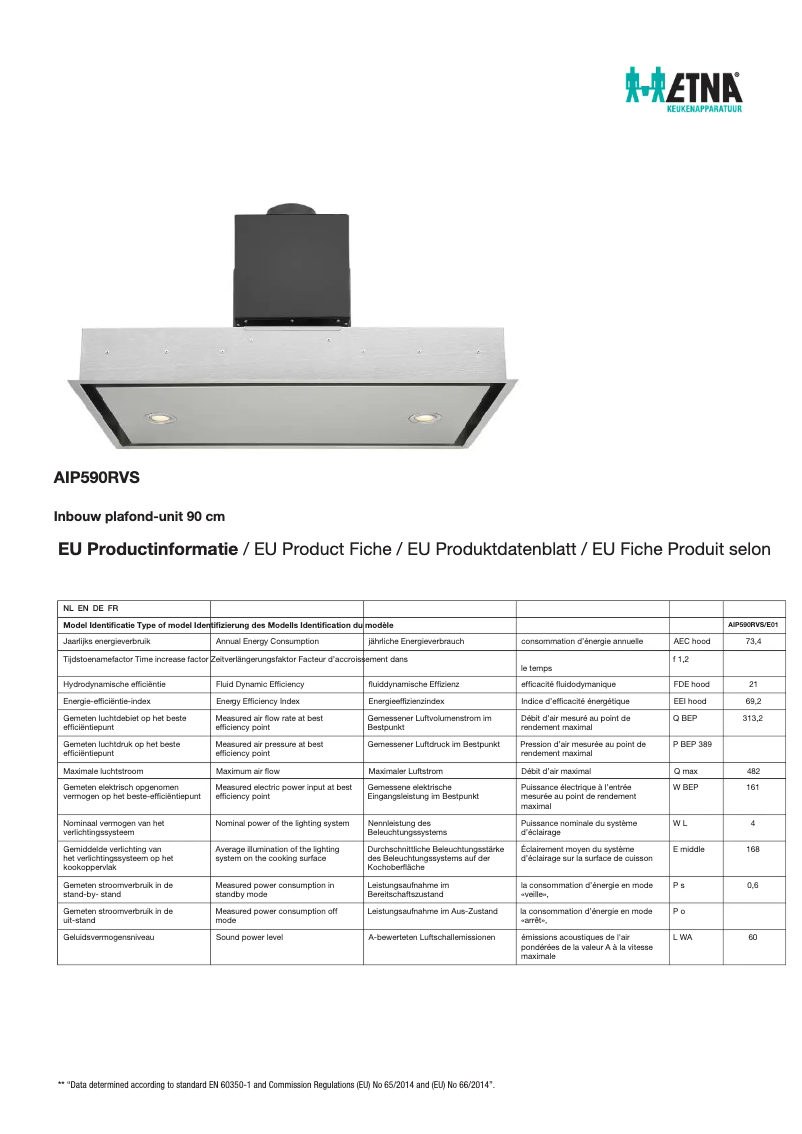 Page 1 de la notice Fiche technique Etna AIP590RVS