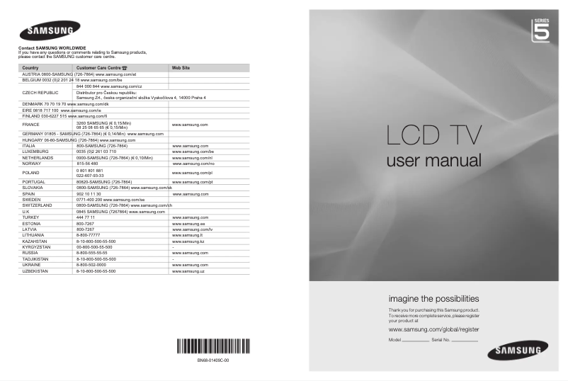 Page 1 de la notice Manuel utilisateur Samsung LE46A557P2F
