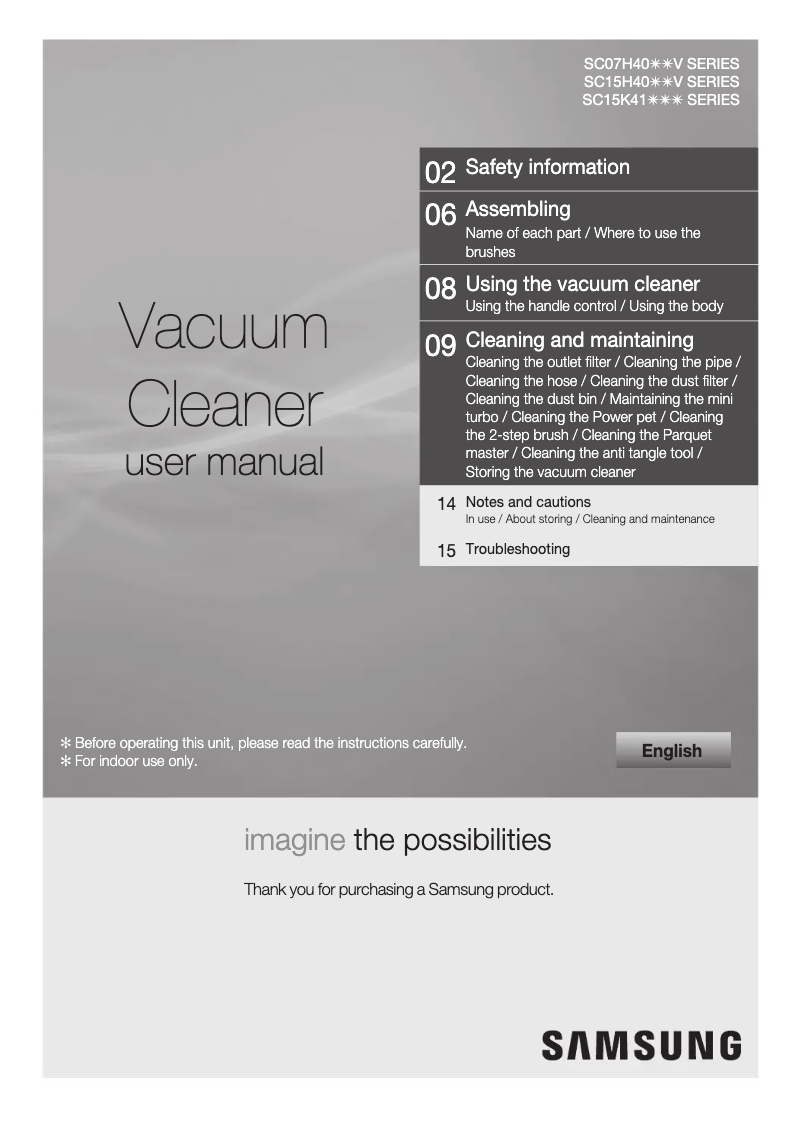 Page 1 de la notice Manuel utilisateur Samsung SC15K4110VR