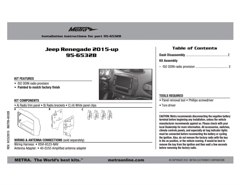 Page n°1 - Manuel utilisateur Metra 95-6532B