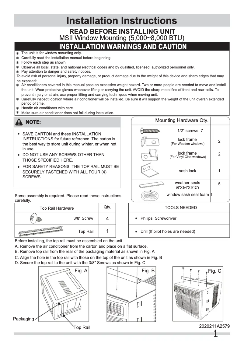 Page n°1 - Guide d'installation Frigidaire FFRC0833R1