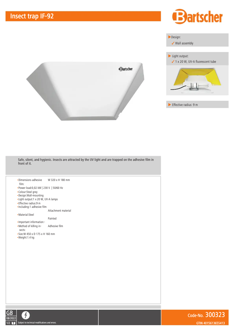 Page n°1 - Fiche technique Bartscher IF-92