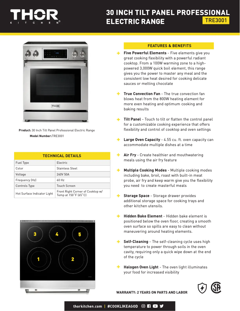 Page 1 de la notice Fiche technique Thor TRE3001