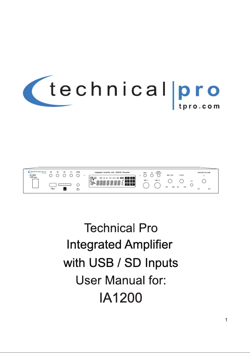 Page n°1 - Manuel utilisateur Technical Pro IA1200