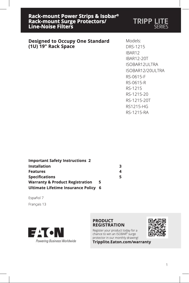 Page n°1 - Manuel utilisateur Tripp Lite RS-1215-20T