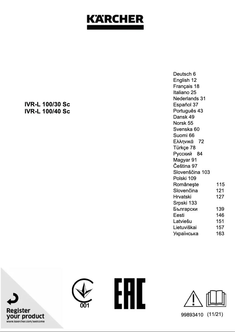 Page 1 de la notice Manuel utilisateur Kärcher IVR-L 100/30 Sc