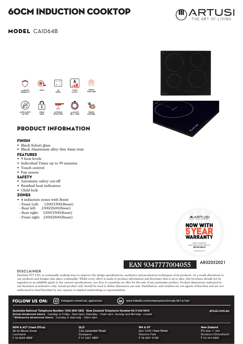 Page 1 de la notice Fiche technique Artusi CAID646B