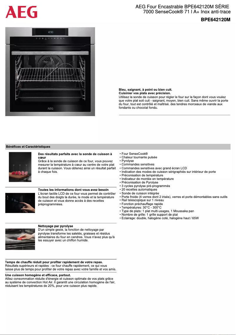 Page 1 de la notice Fiche technique AEG BPE642120M