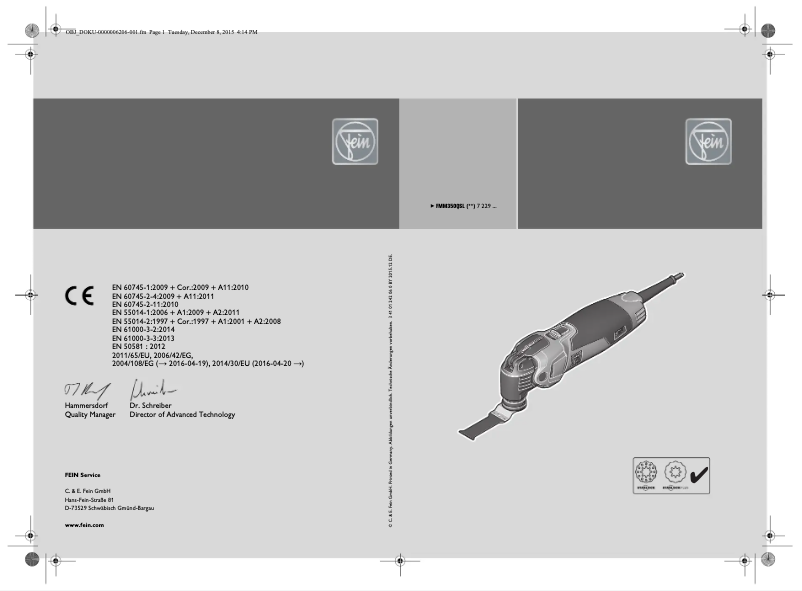Page n°1 - Manuel utilisateur Fein MultiMaster Top Extra FMM 350 QSL