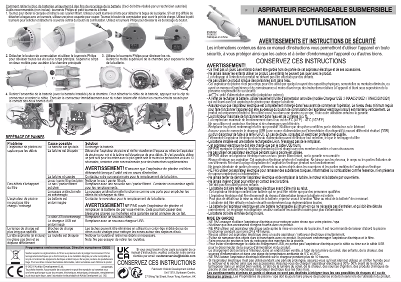 Page 1 de la notice Manuel utilisateur Kokido Telsa 5