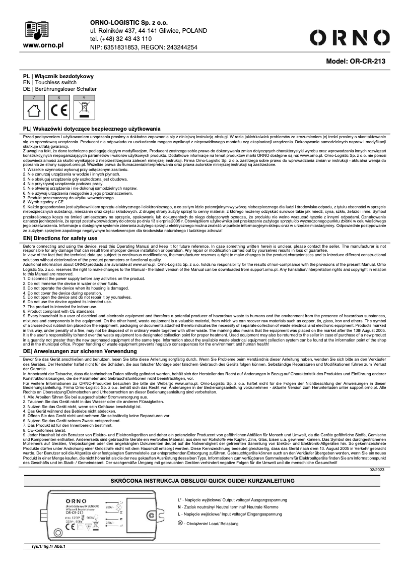 Image de la première page du manuel de l'appareil OR-CR-213