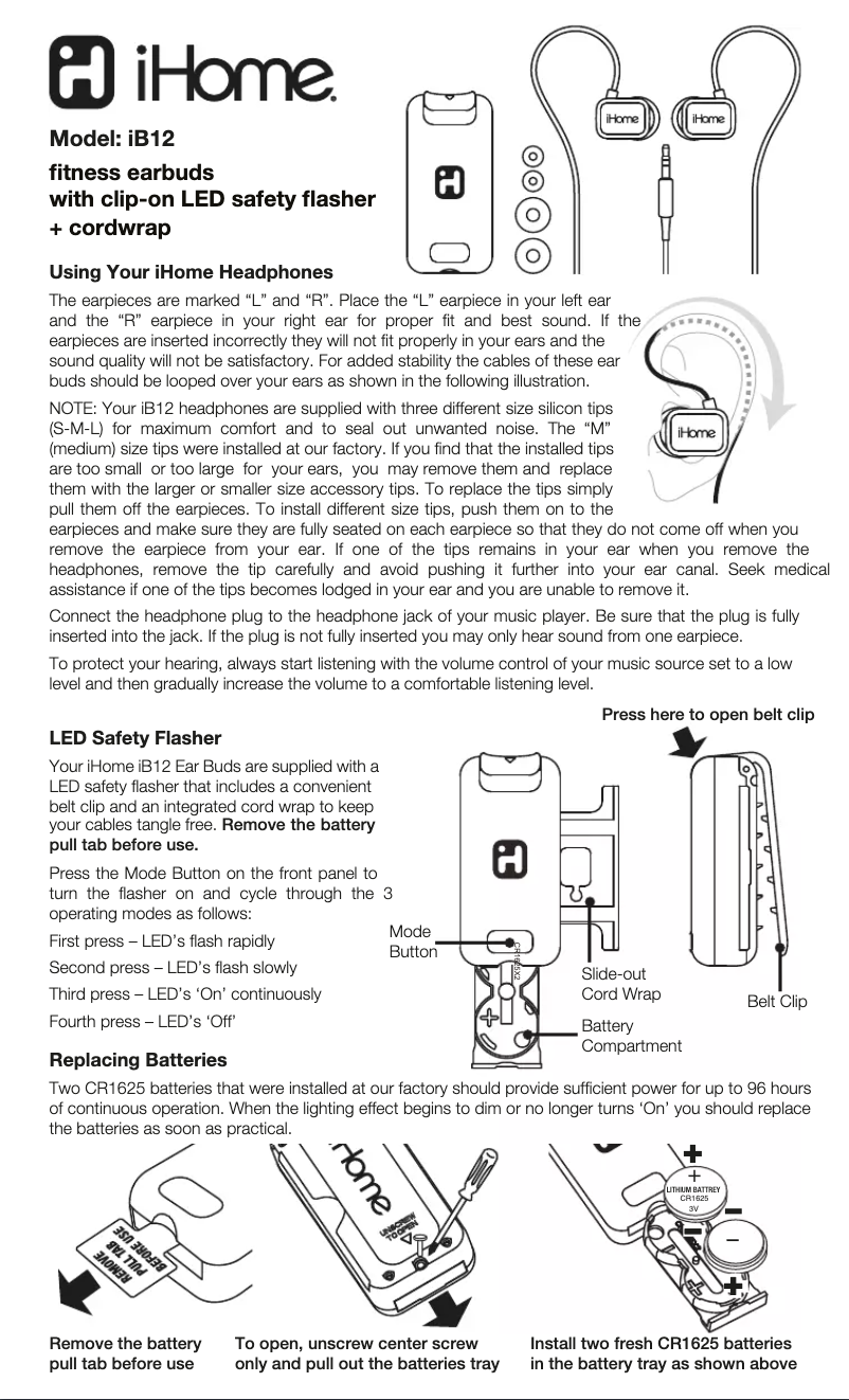 Page 1 de la notice Manuel utilisateur iHome IB12