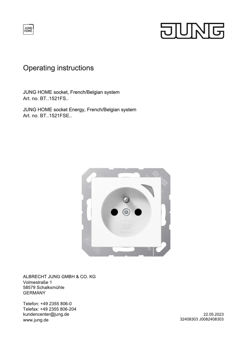 Page 1 de la notice Manuel utilisateur JUNG BTA1521FSE