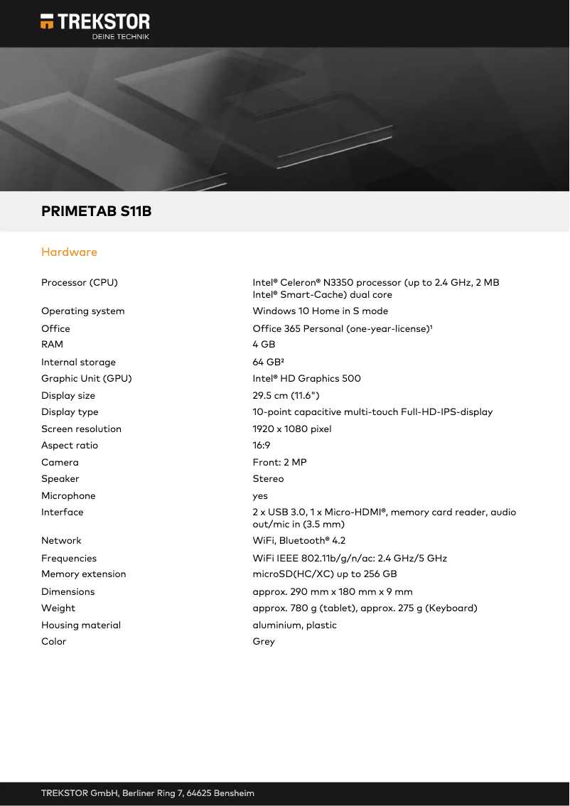 Image de la première page du manuel de l'appareil PrimeTab S11B