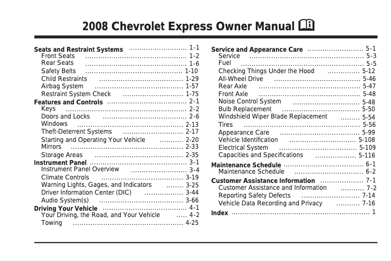 Page 1 de la notice Manuel utilisateur Chevrolet Express Passenger (2008)