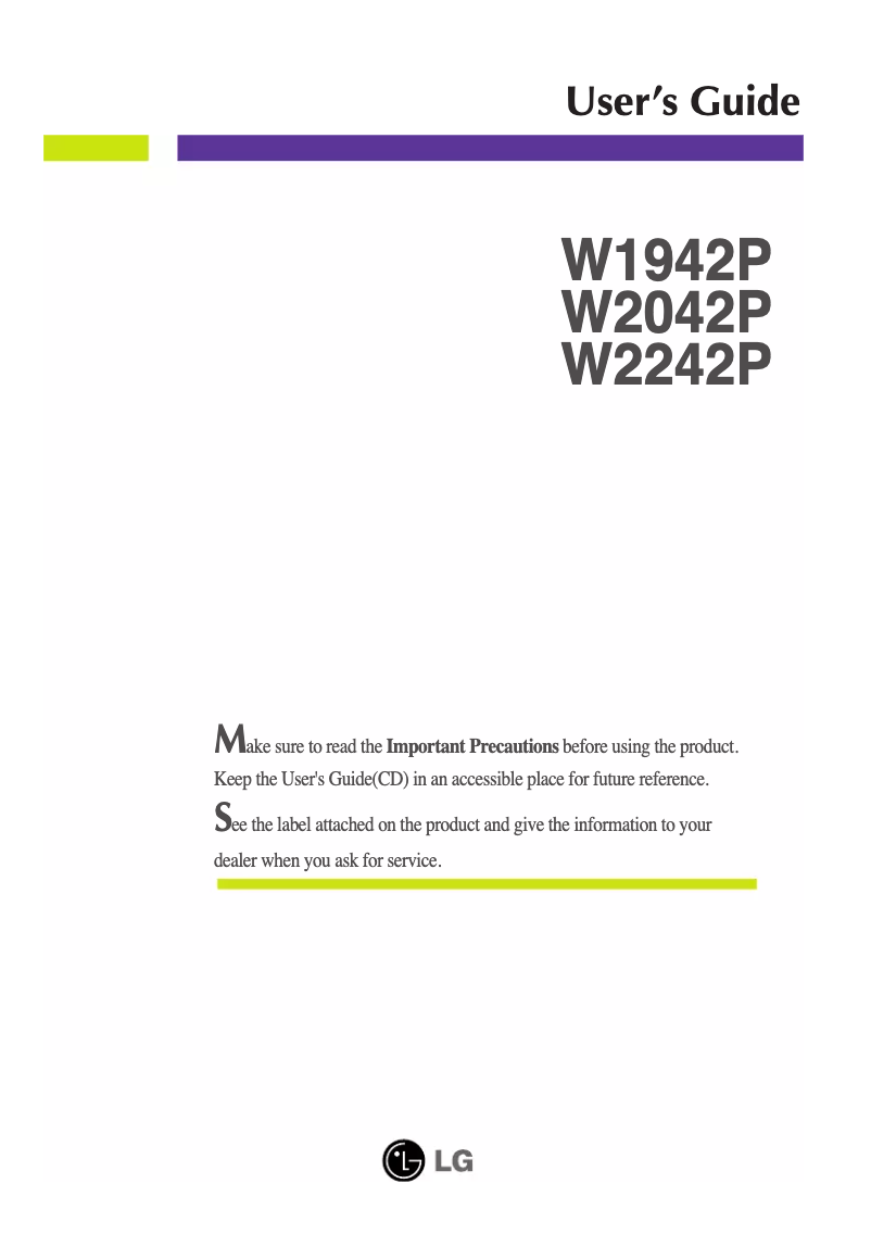 Page n°1 - Manuel utilisateur LG W2042P-BF