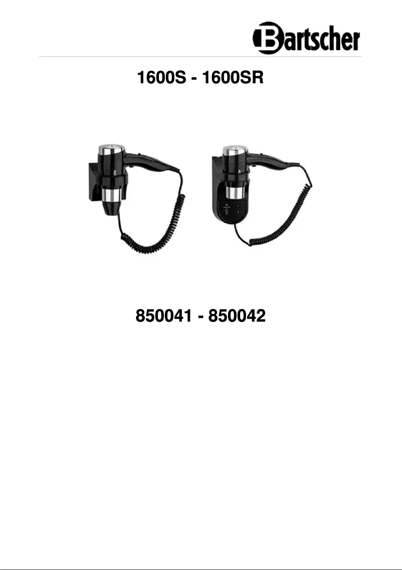 Page n°1 - Manuel utilisateur Bartscher 1600SR