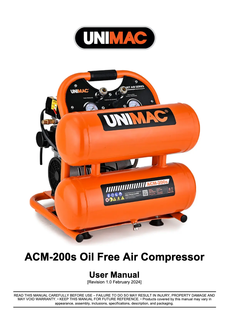 Page 1 de la notice Manuel utilisateur Unimac ACM-200s