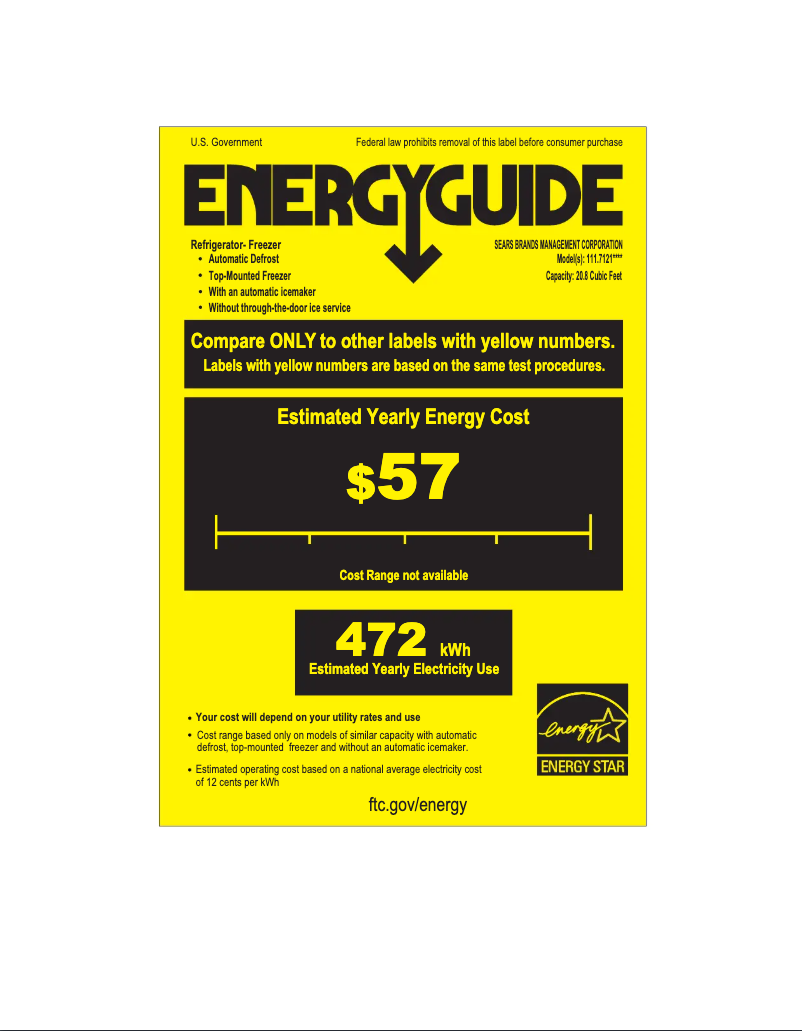Page 1 de la notice Label énergétique Kenmore 61212