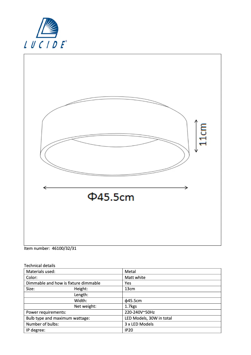 Page n°1 - Manuel utilisateur Lucide Talowe 46100/32/31