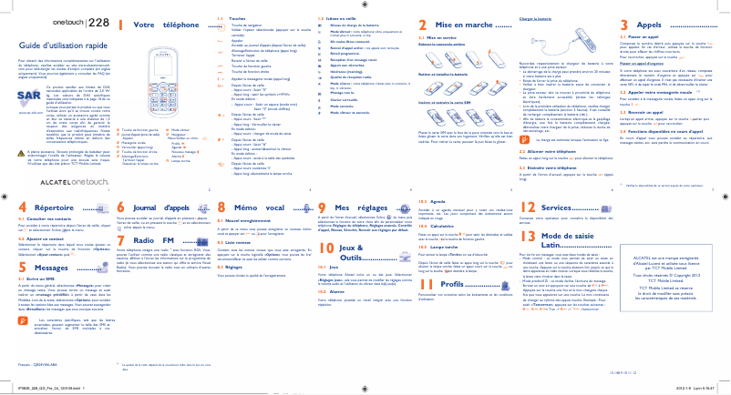 Page 1 de la notice Manuel utilisateur Alcatel One Touch 228