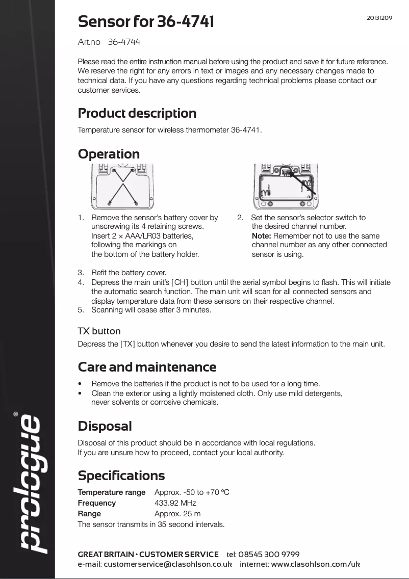 Page n°1 - Manuel utilisateur Prologue 36-4744