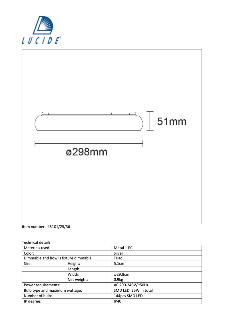 Page n°1 - Manuel utilisateur Lucide Rondell