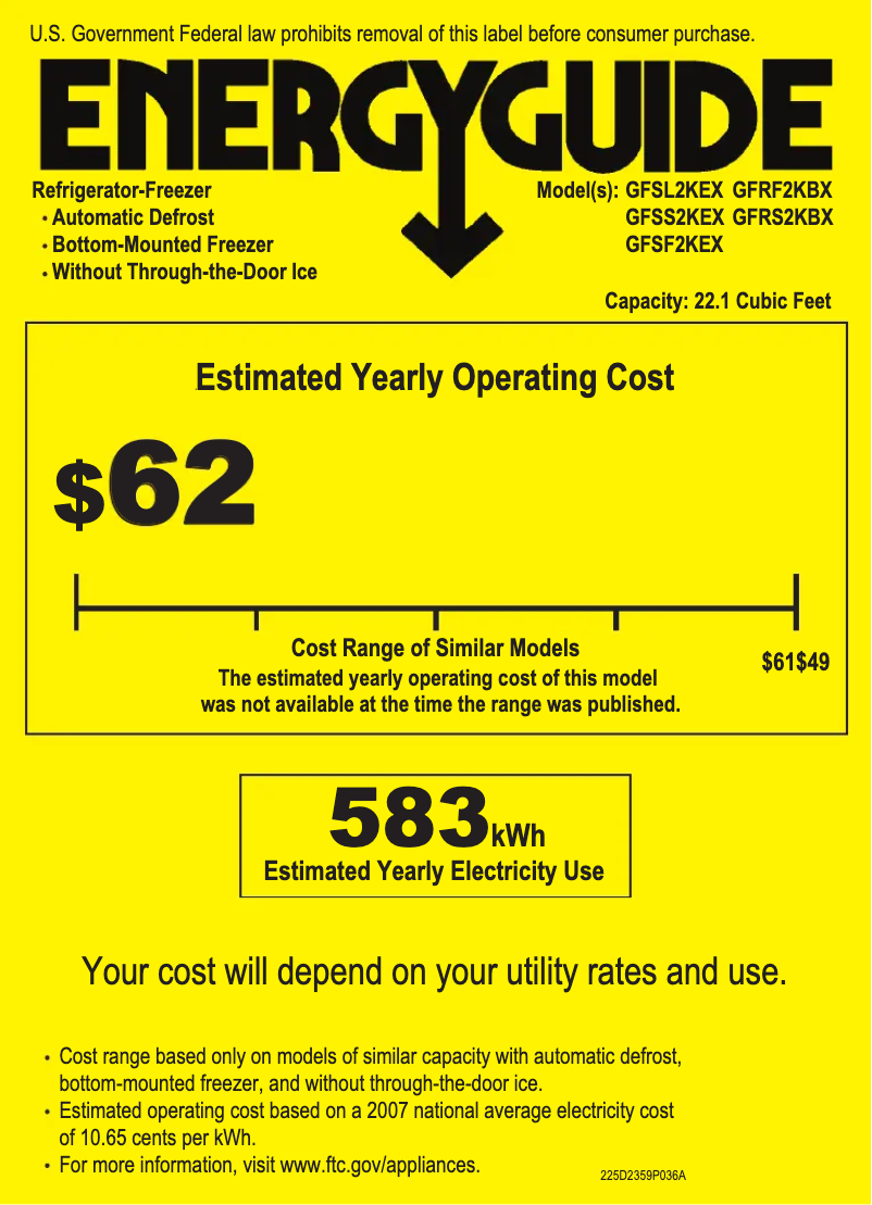 Página 1 del manual Etiqueta energética GE GFSF2KEXWW