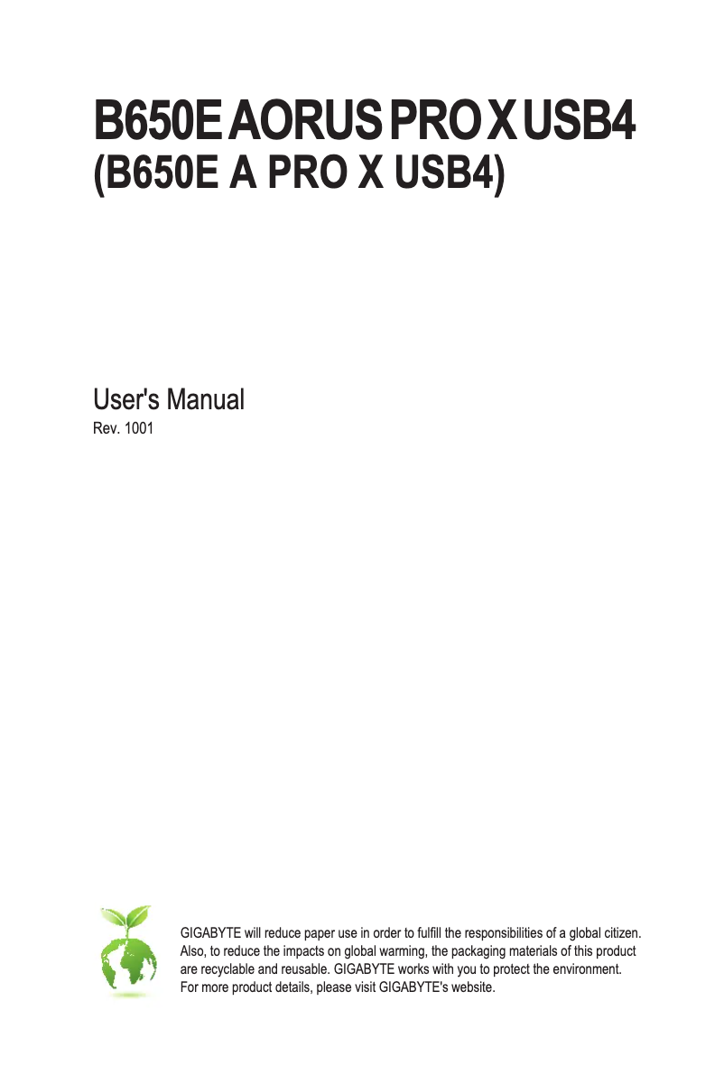 Image de la première page du manuel de l'appareil B650E Aorus Pro X USB4