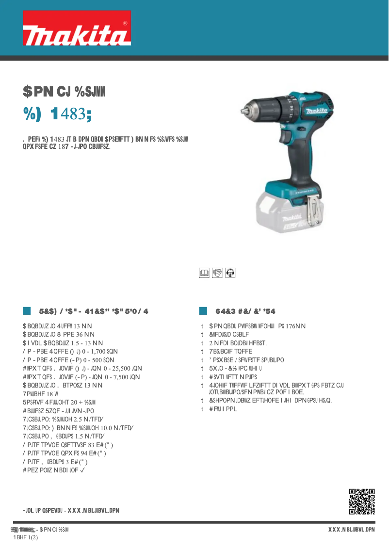 Page 1 de la notice Fiche technique Makita DHP483Z
