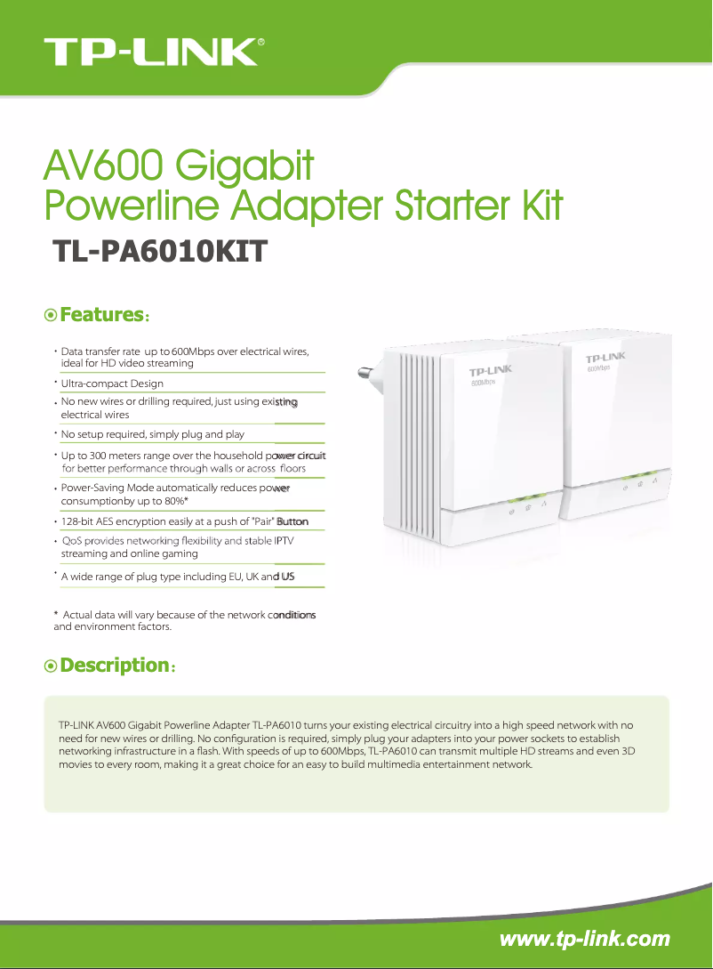 Page n°1 - Fiche technique TP-Link TL-PA6010KIT