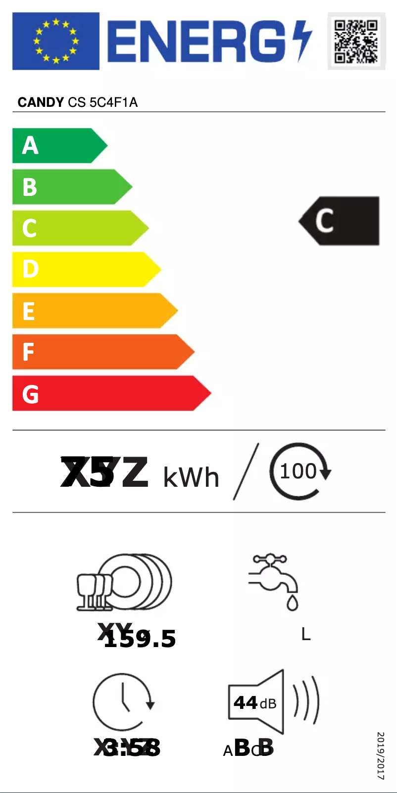 Page 1 de la notice Label énergétique Candy CS 5C4F1A