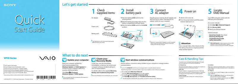 Page n°1 - Guide d'installation Sony Vaio VPCEC3BFX