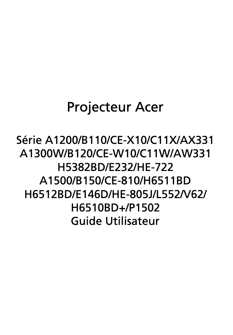 Page 1 de la notice Manuel utilisateur Acer A1300W