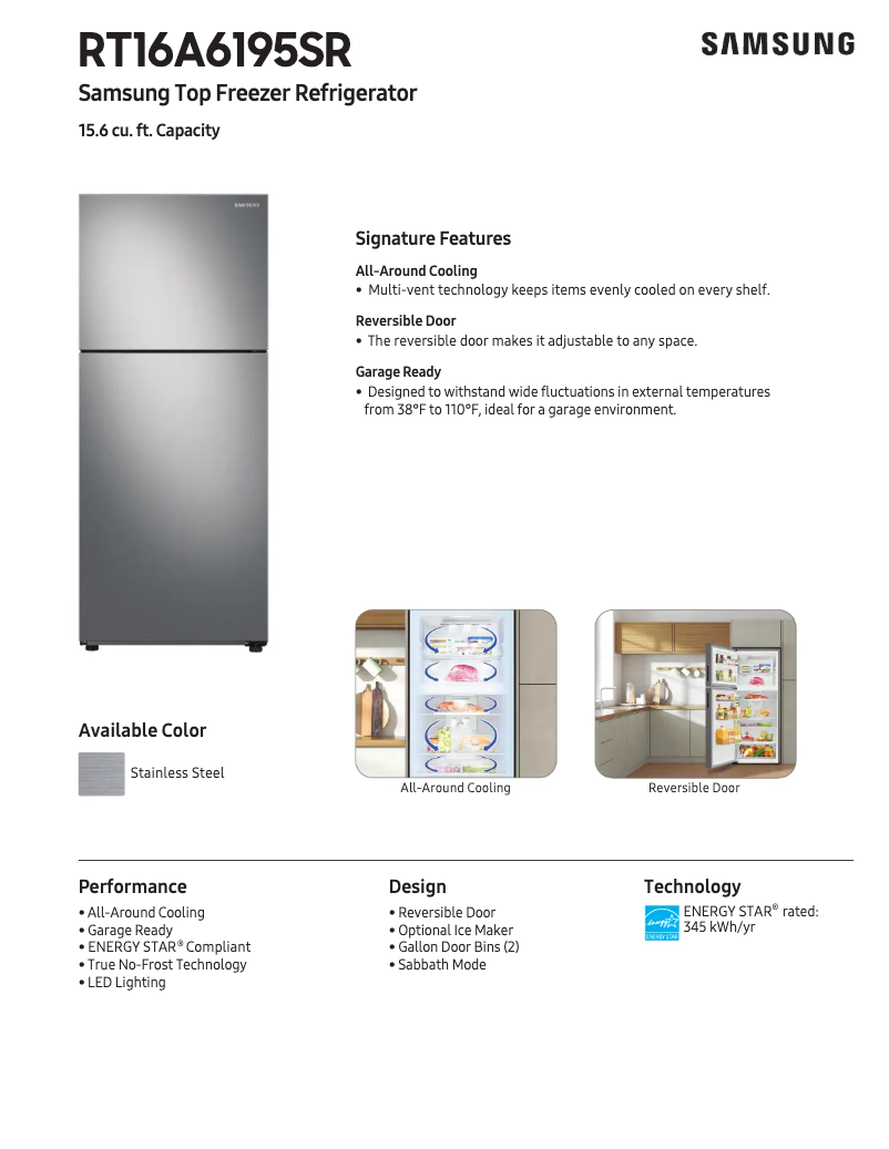 Page n°1 - Fiche technique Samsung RT16A6195SR