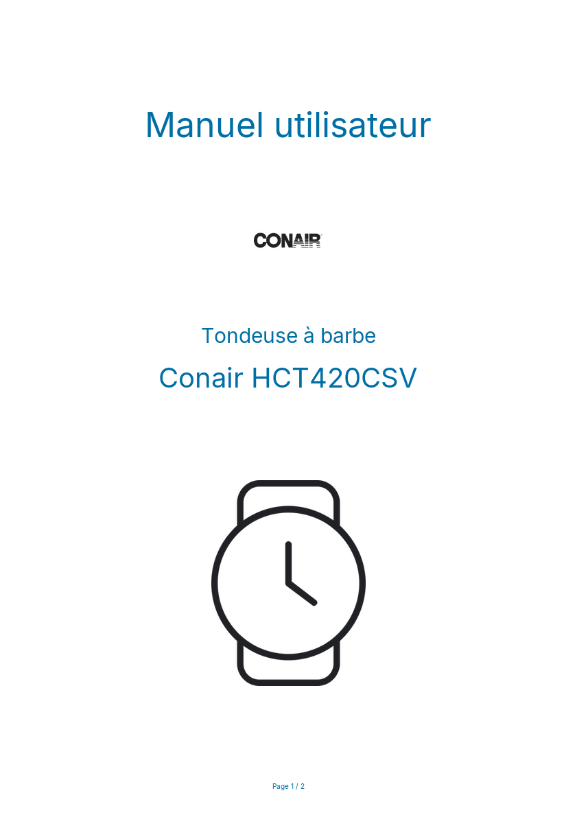 Page n°1 - Manuel utilisateur Conair HCT420CSV