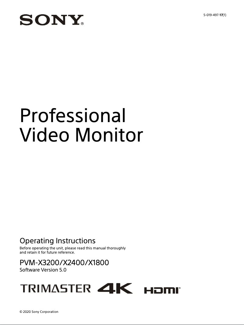 Page 1 de la notice Manuel utilisateur Sony PVM-X3200