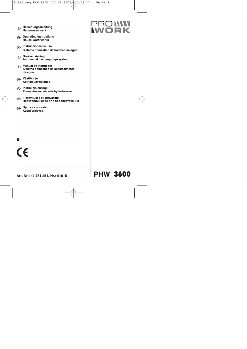 Page n°1 - Manuel utilisateur Prowork PHW 3600
