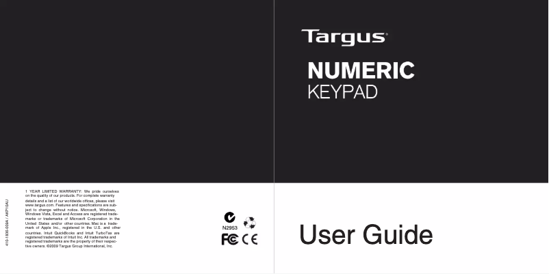 Page 1 of the manual User Manual Targus AKP10US
