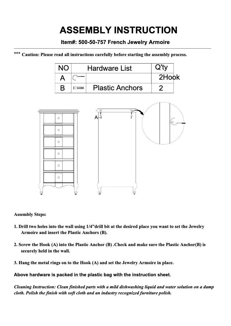 Page n°1 - Manuel utilisateur Hooker 500-50-757